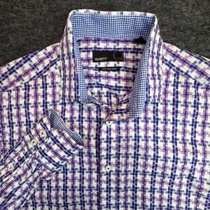 Quieti Button Down Shirt Mens S Purple Blue Geometric Check Long Sleeve Cotton